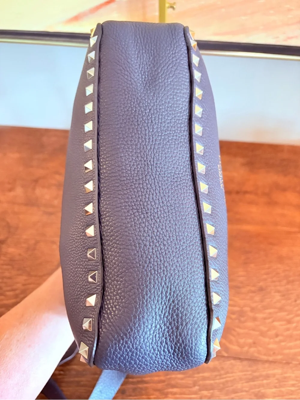 Valentino Garavani Rockstud Navy Pebbled Calfskin Flip-Lock Messenger / Hobo